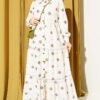 Striped Patterned Tiered Dress Khaki