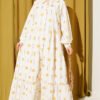 Striped Patterned Tiered Dress Yellow