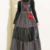 Embroidered Leather Trimmed Jumper Dress Red