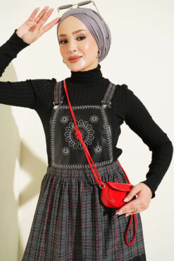 Alternative view of Embroidered Leather Trimmed Jumper Dress Red