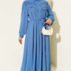 Ribbed Lace Detail Dress Blue