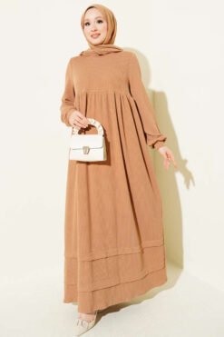 Knit Dress with Ribbed Detail Latte