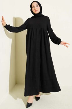 Knit Dress with Ribbed Detail Black