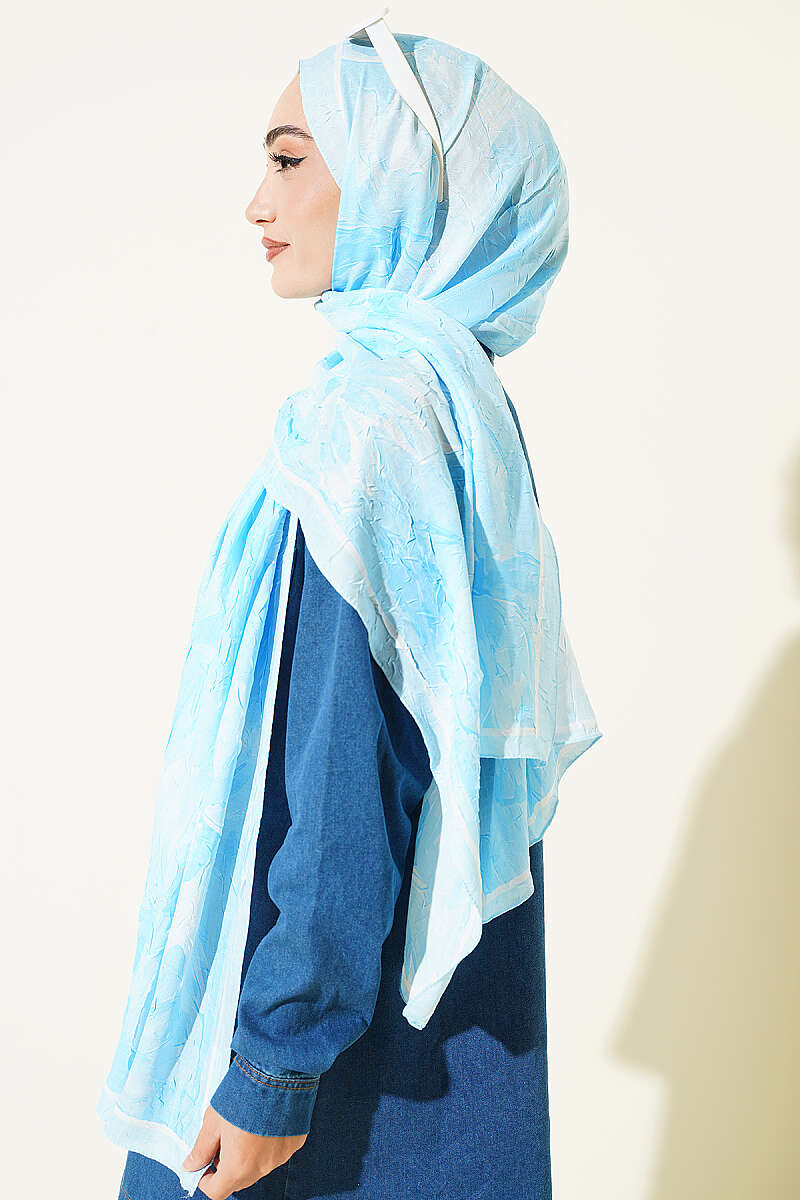 Bamboo Crinkle Shawl with Nilufer Pattern Ice Blue - Image 3