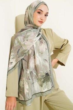 Alternative view of Bamboo Crinkle Shawl with Nilufer Pattern Hazel