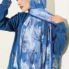 Bamboo Crinkle Shawl with Nilufer Pattern Navy Blue