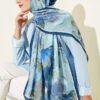 Bamboo Crinkle Shawl with Nilufer Pattern Navy Blue – Image 2