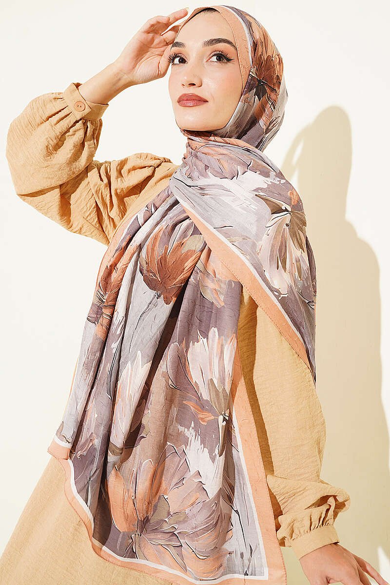 Bamboo Crinkle Shawl with Nilufer Pattern Latte - Afbeelding 2