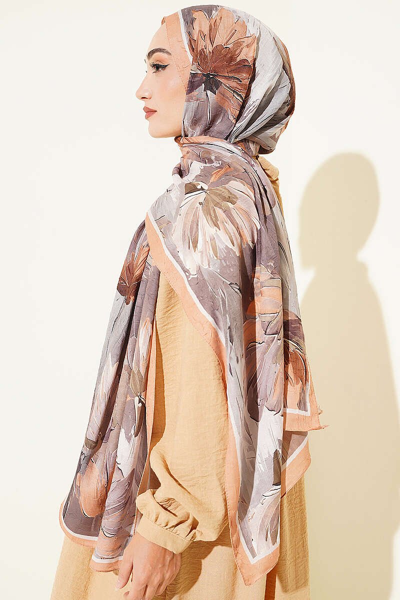 Bamboo Crinkle Shawl with Nilufer Pattern Latte - Afbeelding 3
