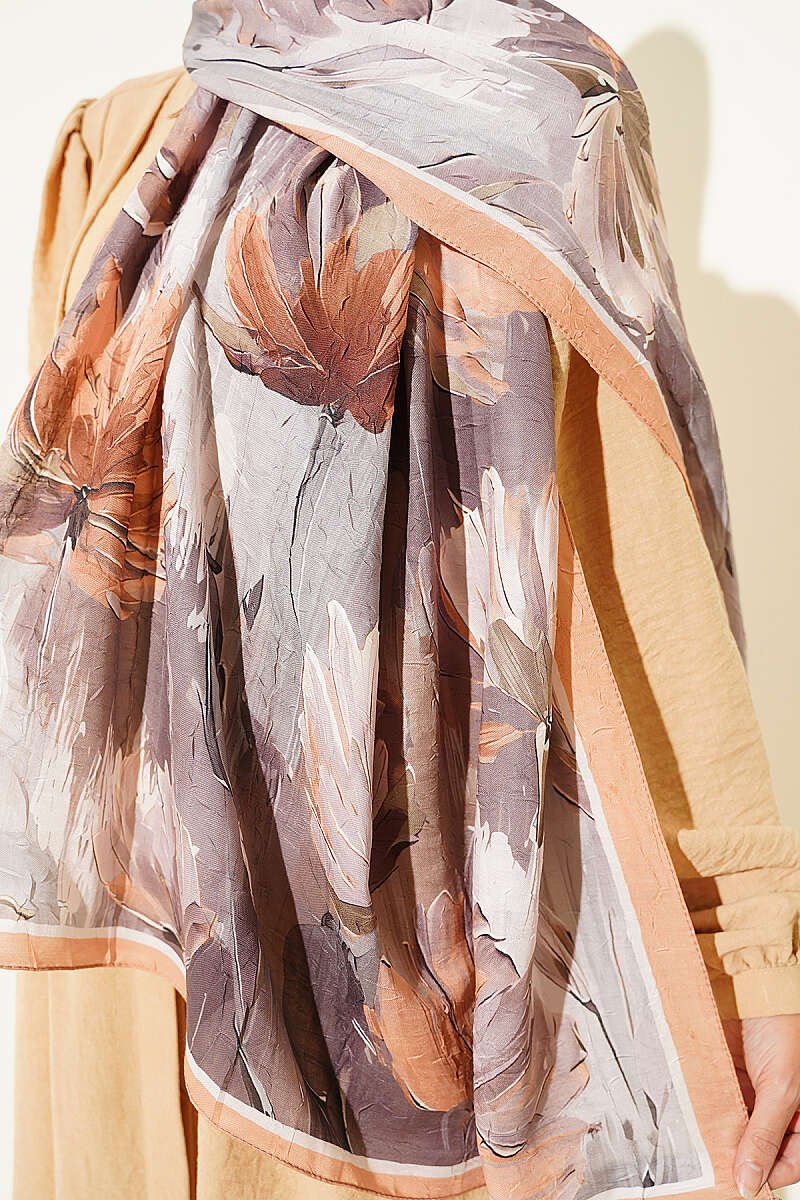 Bamboo Crinkle Shawl with Nilufer Pattern Latte - Afbeelding 4