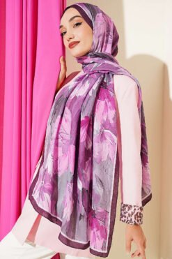 Alternative view of Bamboo Crinkle Shawl with Nilufer Pattern Plum