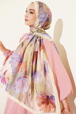 Alternative view of Bamboo Crinkle Shawl with Nilufer Pattern Yellow