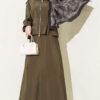 Shoulder Epaulet Waist Tied Hem Edge Skirt Two-Piece Set Khaki