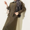 Shoulder Epaulet Waist Tied Hem Edge Skirt Two-Piece Set Khaki - Image 2