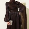 Shoulder Floral Stone Evening Dress Dark Brown - immagine 2