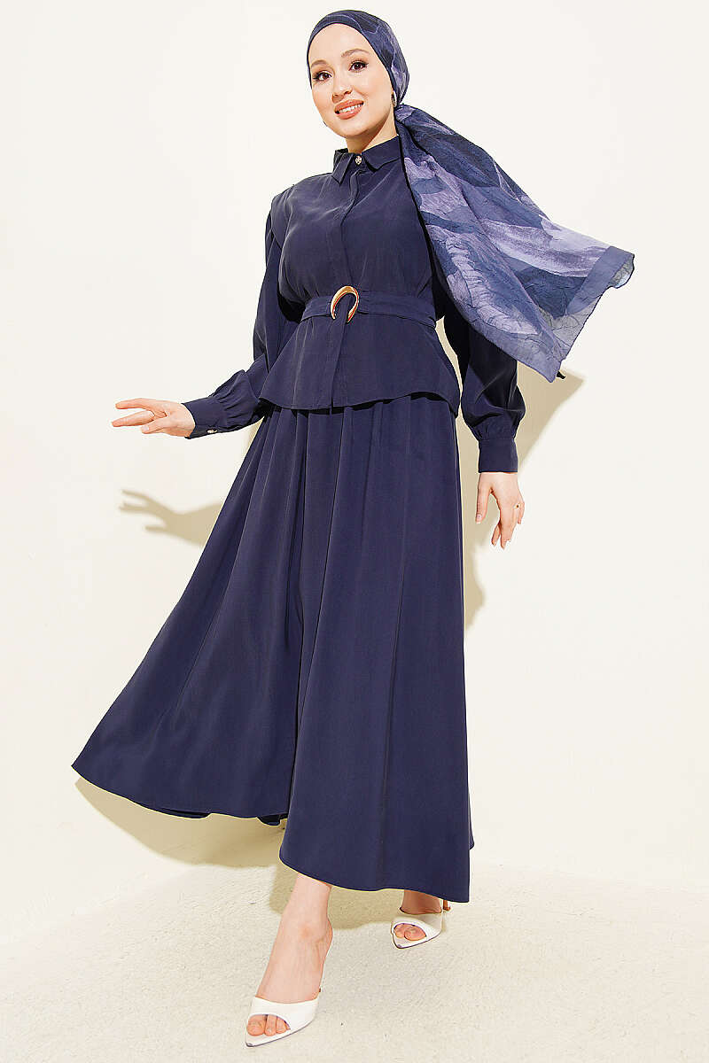 Belted Skirt Set Navy Blue - immagine 5
