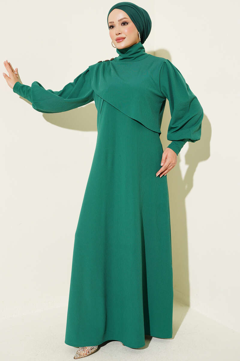 Button Shoulder Knit Dress Green