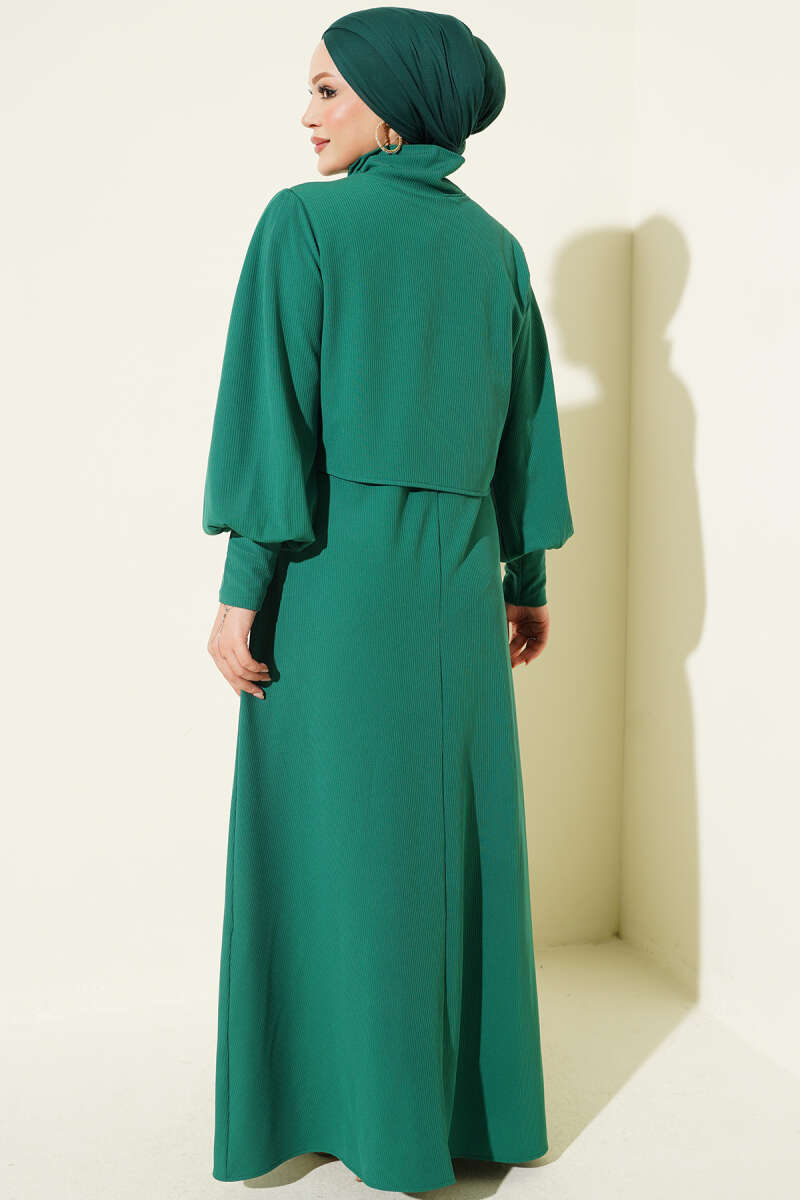Button Shoulder Knit Dress Green - immagine 3