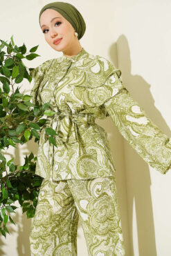 Alternative view of Ruffled Shoulder Belted Patterned Two-Piece Set Hazel