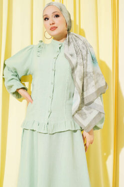 Alternative view of Ruffled Shoulder Muslin Skirt Two-Piece Set Aqua Green