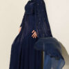 Shoulder Cape Embellished Evening Dress Navy Blue