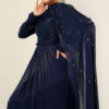 Shoulder Cape Embellished Evening Dress Navy Blue – Image 2
