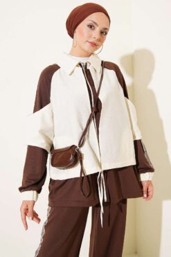 Alternative view of Two-Piece Set with Shoulder Stripe Brown