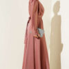 Satin Evening Dress with Shoulder Stones Rose Dust - الصورة 3