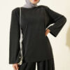 Shoulder Padded Waist-Drawstring Synthetic Two-Piece Set Anthracite - immagine 2