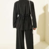 Shoulder Padded Waist-Drawstring Synthetic Two-Piece Set Anthracite - immagine 3