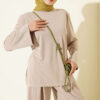Shoulder Padded Waist-Drawstring Synthetic Two-Piece Set Beige - immagine 2