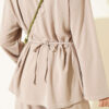 Shoulder Padded Waist-Drawstring Synthetic Two-Piece Set Beige - immagine 4