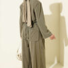 Shoulder Padded Waist-Drawstring Synthetic Two-Piece Set Khaki - الصورة 3