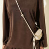 Shoulder Padded Waist-Drawstring Synthetic Two-Piece Set Brown - immagine 4