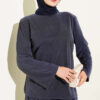 Shoulder Padded Waist-Drawstring Synthetic Two-Piece Set Navy Blue - Imagen 2