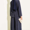 Shoulder Padded Waist-Drawstring Synthetic Two-Piece Set Navy Blue - Imagen 3