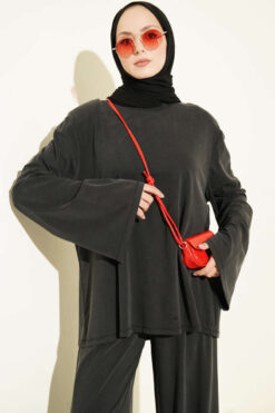 Alternative view of Shoulder Raglan Loose Fit Two-Piece Set Anthracite
