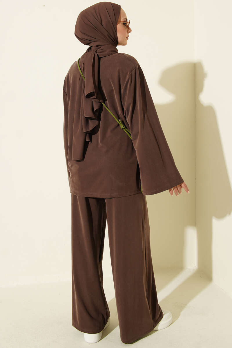 Shoulder Raglan Loose Fit Two-Piece Set Brown - Afbeelding 3