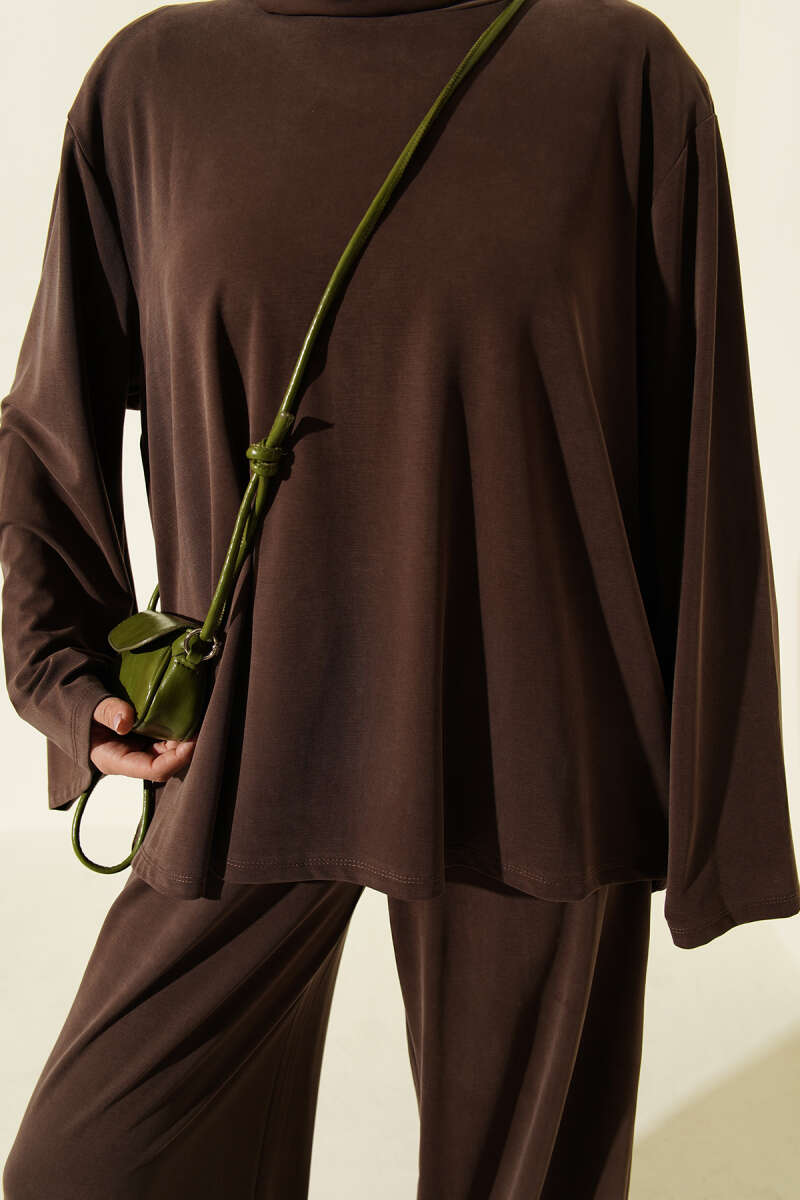 Shoulder Raglan Loose Fit Two-Piece Set Brown - Afbeelding 4