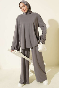 Shoulder Raglan Loose Fit Two-Piece Set Slate Grey