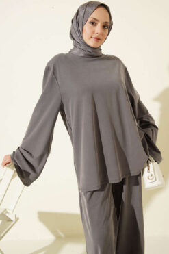 Alternative view of Shoulder Raglan Loose Fit Two-Piece Set Slate Grey
