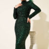 Feathered Sequin Evening Dress Emerald - Image 2