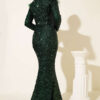 Feathered Sequin Evening Dress Emerald - Image 3