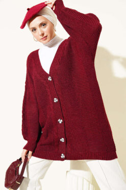 Button-up Knit Cardigan Burgundy