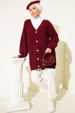 Alternative view of Button-up Knit Cardigan Burgundy