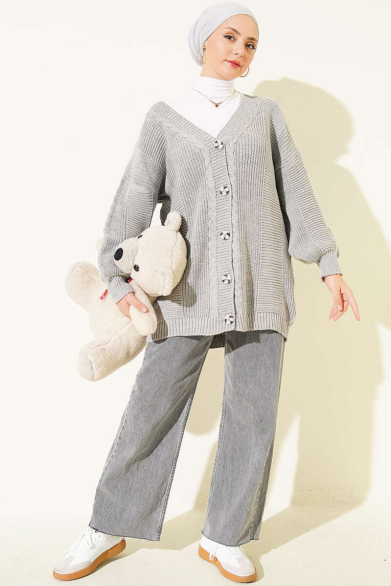 Button-up Knit Cardigan Grey - immagine 2