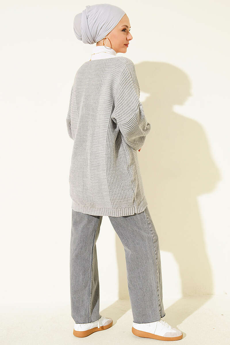 Button-up Knit Cardigan Grey - immagine 3