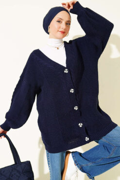 Button-up Knit Cardigan Navy Blue