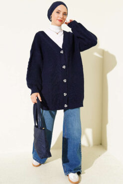 Alternative view of Button-up Knit Cardigan Navy Blue