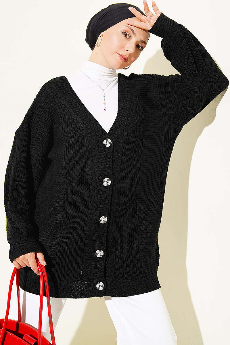 Button-up Knit Cardigan Black